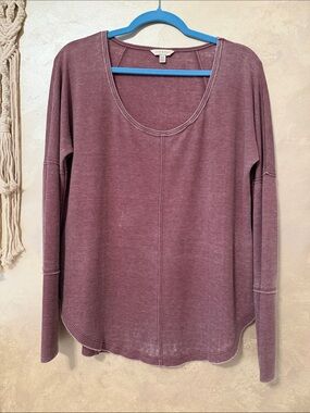 Lucky Brand Mauve Ribbed Scoop Neck Long Sleeve Top